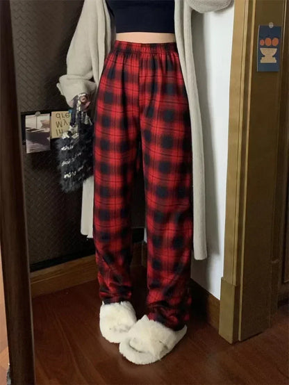 Fashion Warm Plush Pants Cashmere Thick Plaid Ladies Winter Casual Loose Widelegged Pants For Stree 7