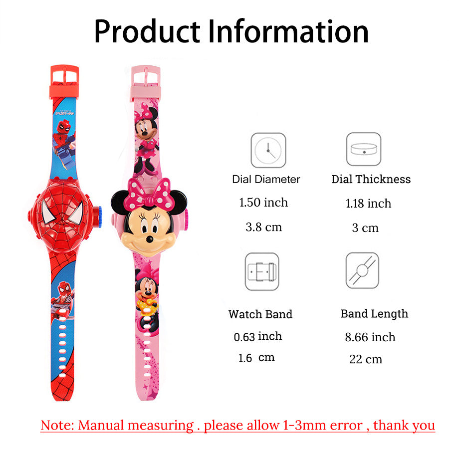 Childrens 3D Projection Digital Watch Spiderman Elsa Frozen School Gift 3