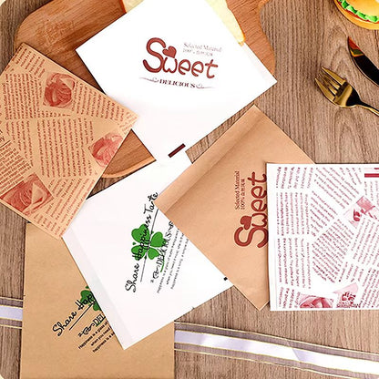 100Pcs Kraft Paper Sandwich Wrap  Disposable OilProof Triangle Food Packing BagS 2