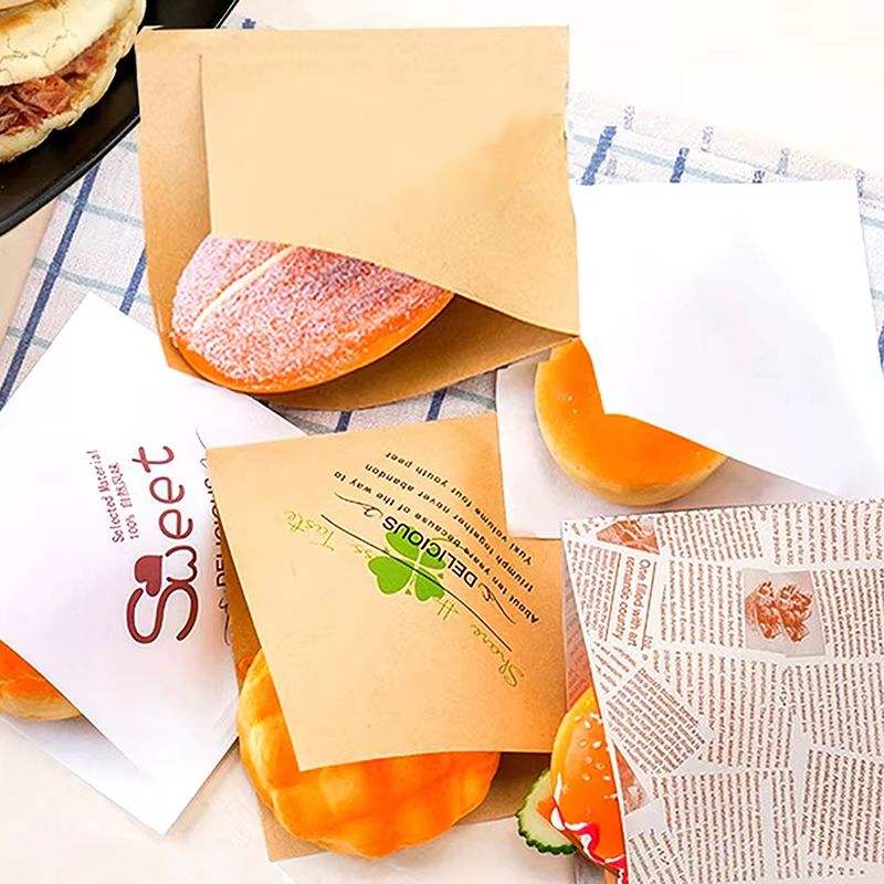 100Pcs Kraft Paper Sandwich Wrap  Disposable OilProof Triangle Food Packing BagS 3