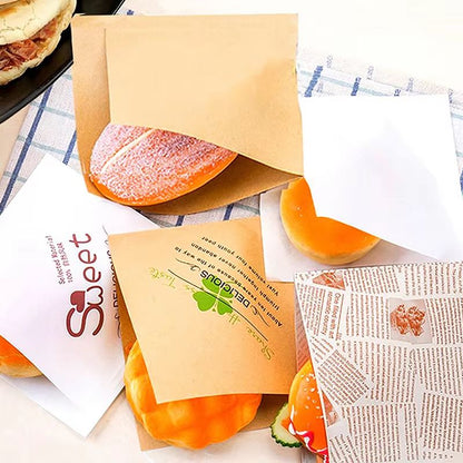 100Pcs Kraft Paper Sandwich Wrap  Disposable OilProof Triangle Food Packing BagS 3