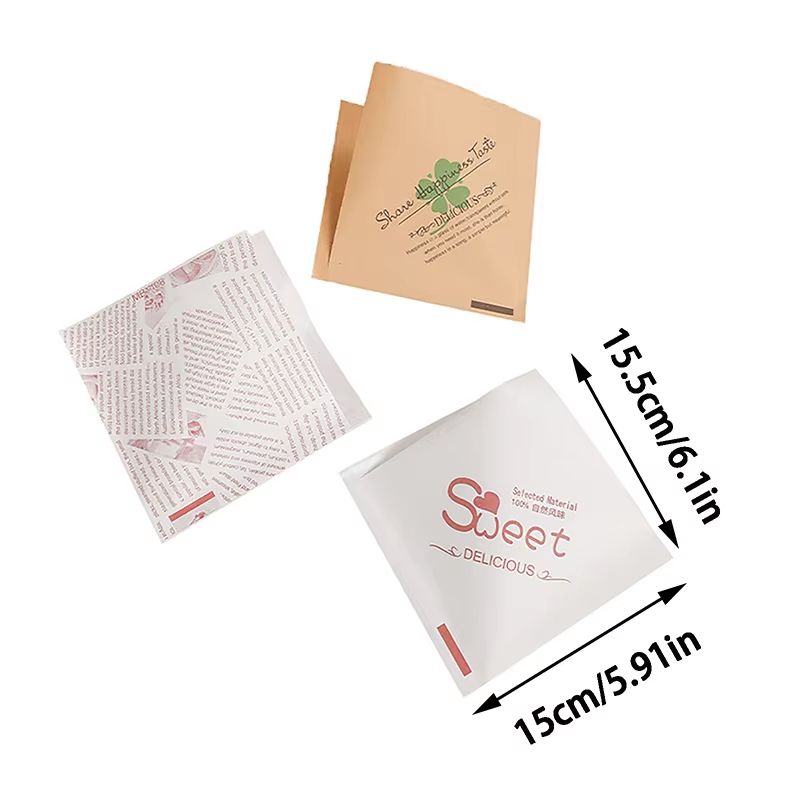 100Pcs Kraft Paper Sandwich Wrap  Disposable OilProof Triangle Food Packing BagS 5