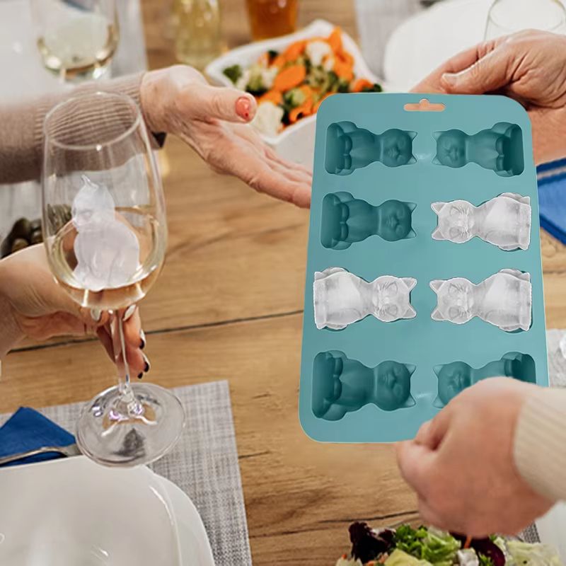 3D Cat Shaped Ice Cube Mold  Silicone Tray For Whiskey Cocktails  Cold Drinks 2