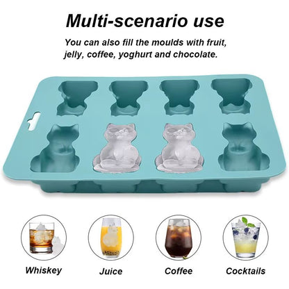 3D Cat Shaped Ice Cube Mold  Silicone Tray For Whiskey Cocktails  Cold Drinks 3