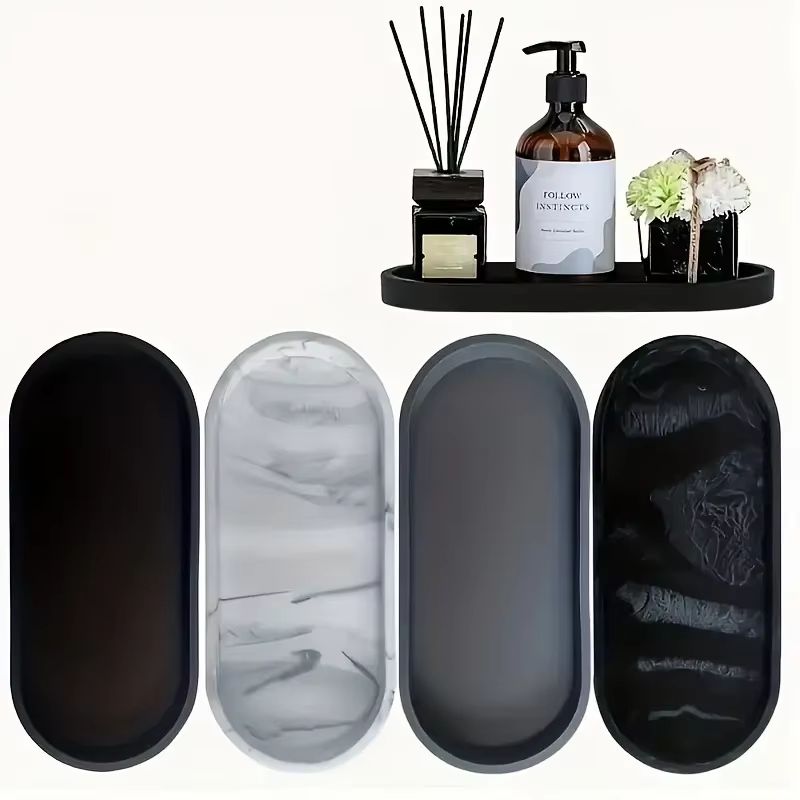 Oval Silicone Bathroom Counter Tray - Flexible Soap & Sink Organizer Tray approx 9.84in