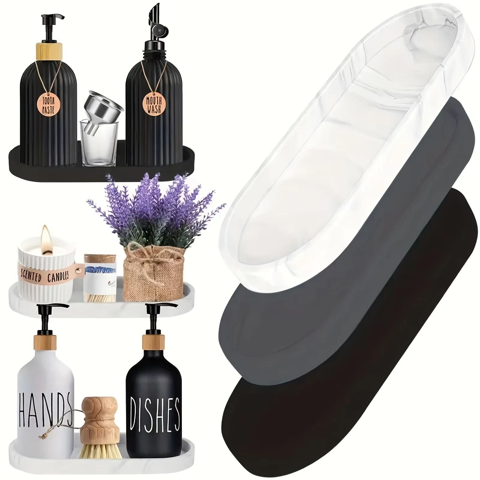 Oval Silicone Bathroom Counter Tray  Flexible Soap  Sink Organizer Tray Approx 984in 4