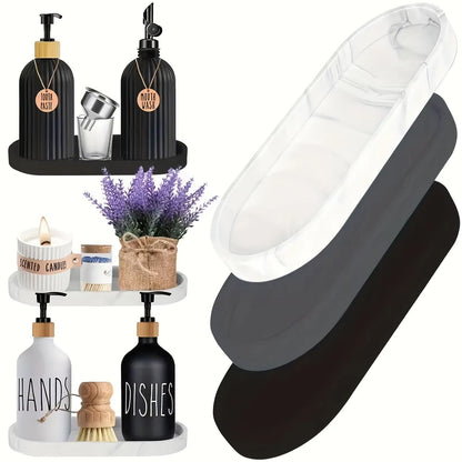 Oval Silicone Bathroom Counter Tray  Flexible Soap  Sink Organizer Tray Approx 984in 4