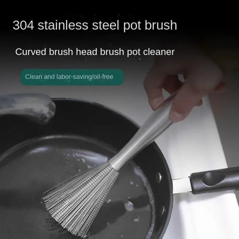 Stainless Steel Kitchen Special Brush, Long Handle Scrubber for Cleaning Pots and Utensils