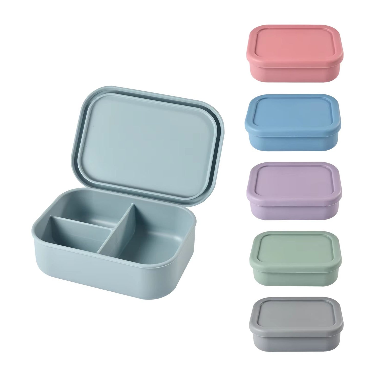 Square Silicone 3-in-1 Bento Box – Insulated Food-Grade Lunch Container for Home & Outdoor Use