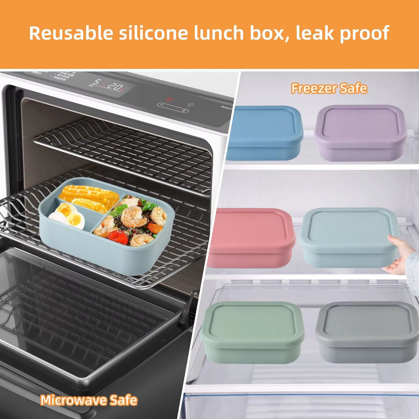 Square Silicone 3in1 Bento Box  Insulated FoodGrade Lunch Container For Home  Outdoor Use 1