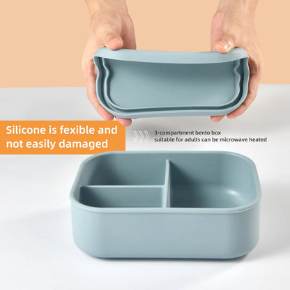 Square Silicone 3in1 Bento Box  Insulated FoodGrade Lunch Container For Home  Outdoor Use 2
