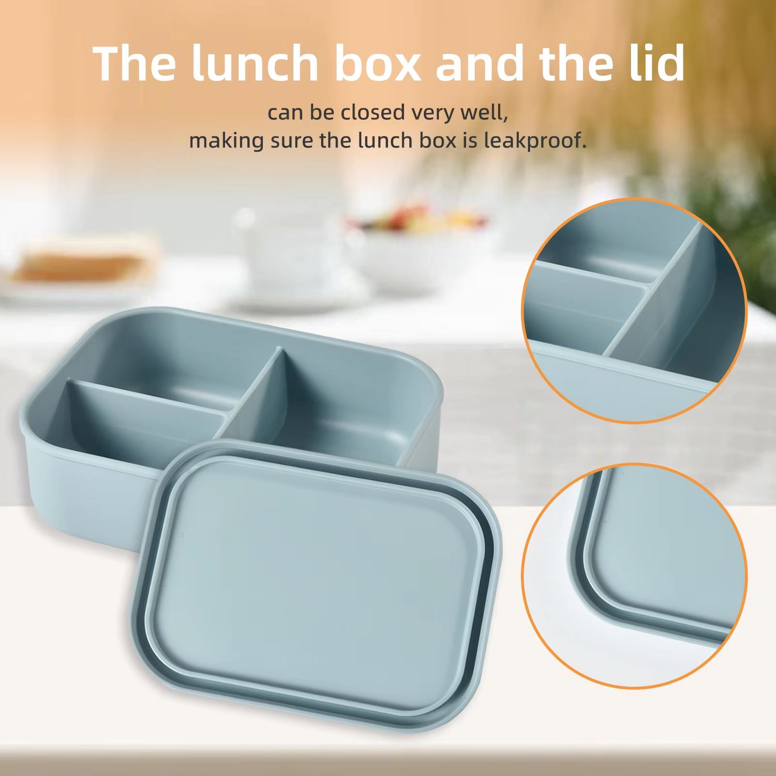 Square Silicone 3in1 Bento Box  Insulated FoodGrade Lunch Container For Home  Outdoor Use 3