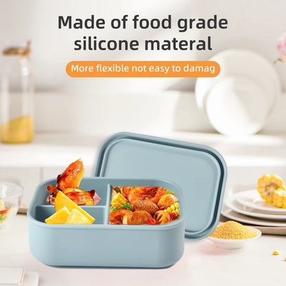 Square Silicone 3in1 Bento Box  Insulated FoodGrade Lunch Container For Home  Outdoor Use 4