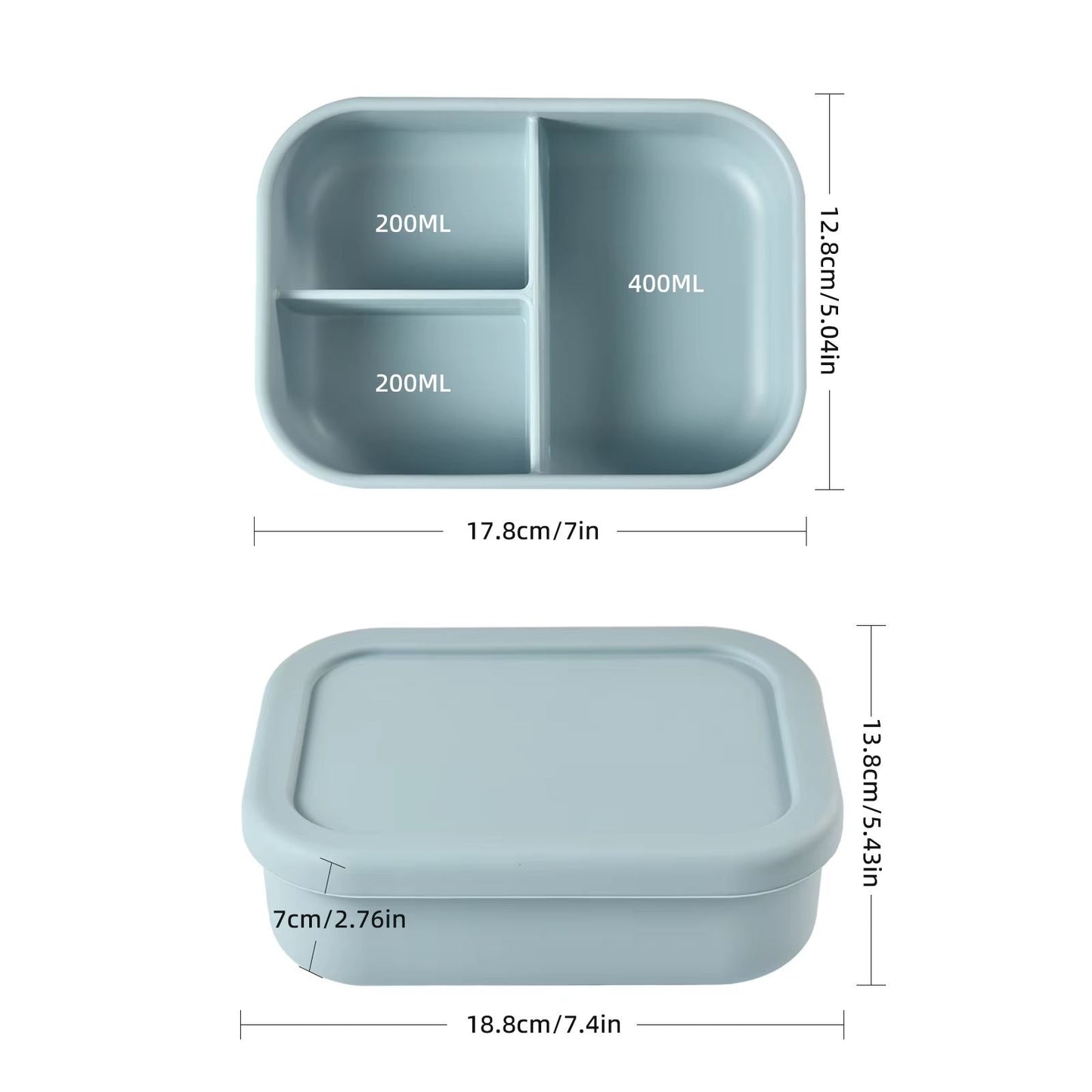 Square Silicone 3in1 Bento Box  Insulated FoodGrade Lunch Container For Home  Outdoor Use 5