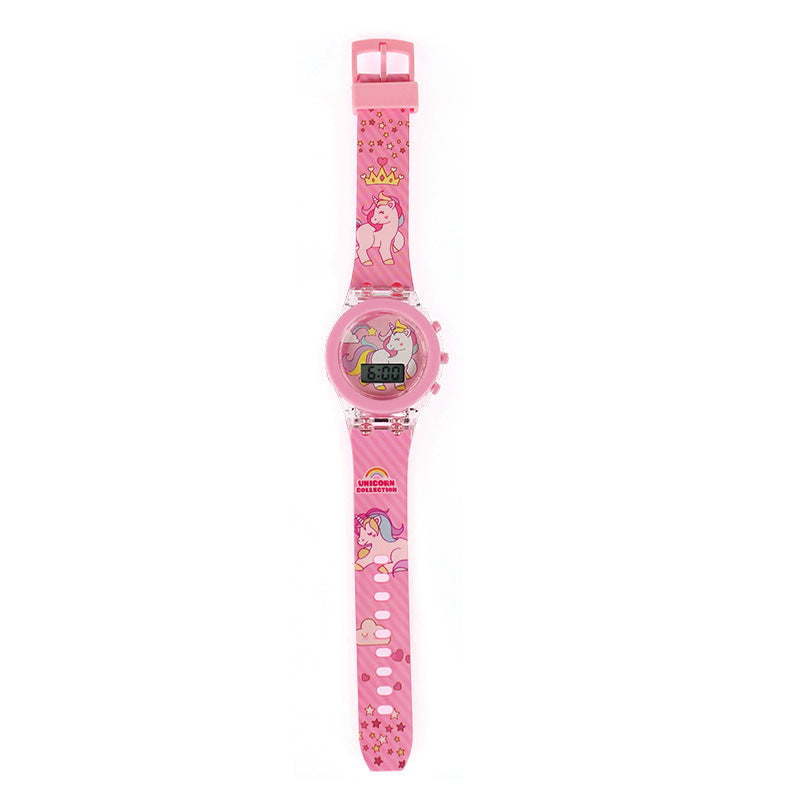 Collection Digital Electronic Flash Glow Up Cartoon Unicorn Children Watches For Kids Light Colourf 11