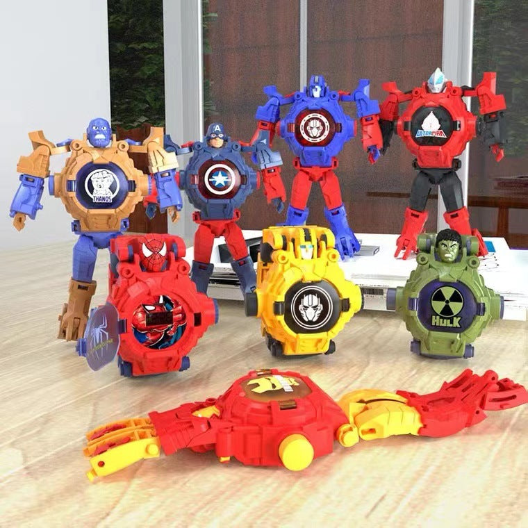 Spiderman 24 Projection Patterns, Disney Children Watches for Boys, Robot Deformation Projection Clock for Kids