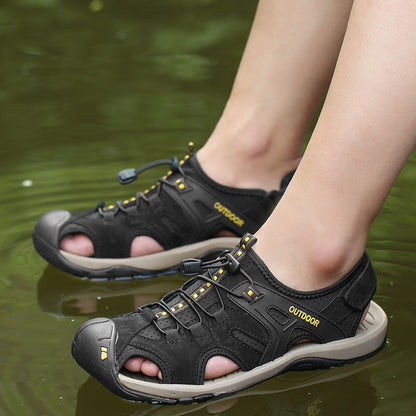 Outdoor Mens Sandals Fashion Men Sneakers Handmade Genuine Leather Nonslip Beach Sandals 4