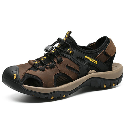 Outdoor Mens Sandals, Fashion Men Sneakers, Handmade Genuine Leather, Non-slip Beach Sandals