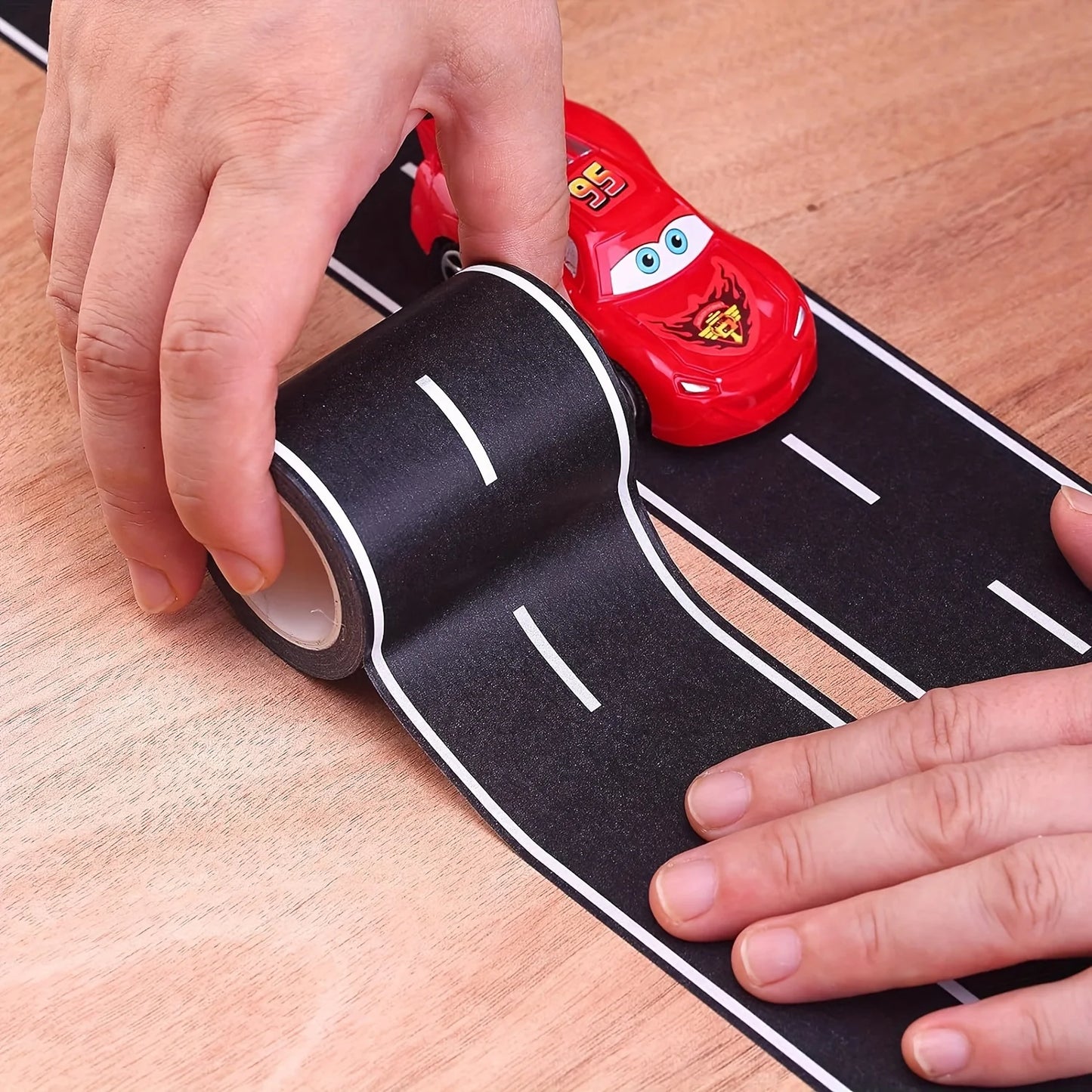 Cartoon style reusable road stickers, black polyurethane road tape, party racing decoration track