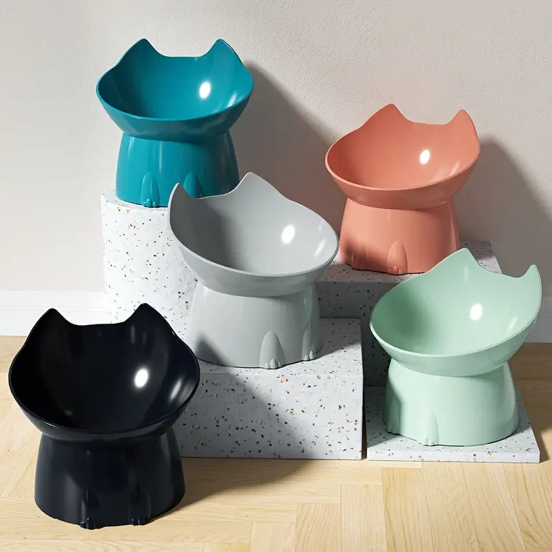 WhiskerWare Elevated Cat Bowl with Tilted Edge, Anti-Tip Plastic, Neck Protection