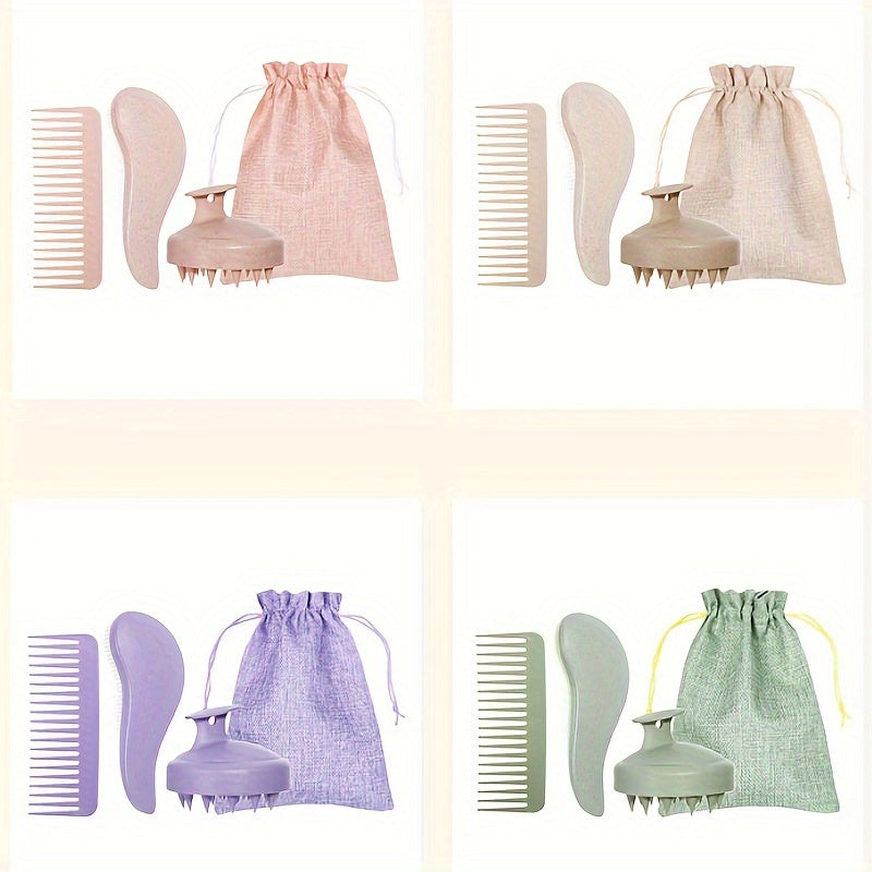 Portable Silicone Scalp Massager, Eco-Friendly Hair Brush Set with Soft Bristles & Colorful Gift Set for Normal Hair