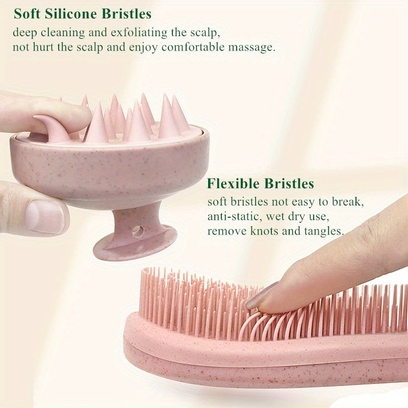 Portable Silicone Scalp Massager, Eco-Friendly Hair Brush Set with Soft Bristles & Colorful Gift Set for Normal Hair