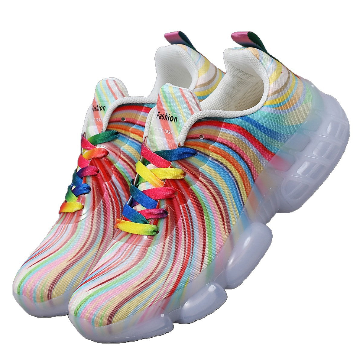Summer Mesh Fashion Women's Rainbow Stripe Running Shoes Lace-up Casual Sports Shoes for Ladies Beach and Leisure