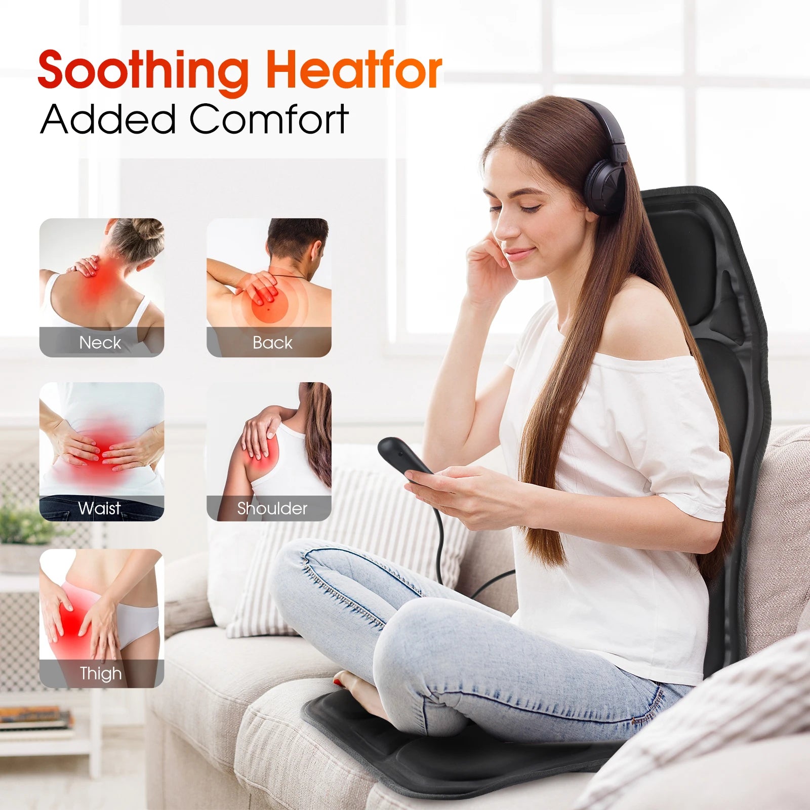 Electric Back Massager Chair Mat Infrared FullBody Heating Vibrator Car Office Home Neck Lumbar Cus 2