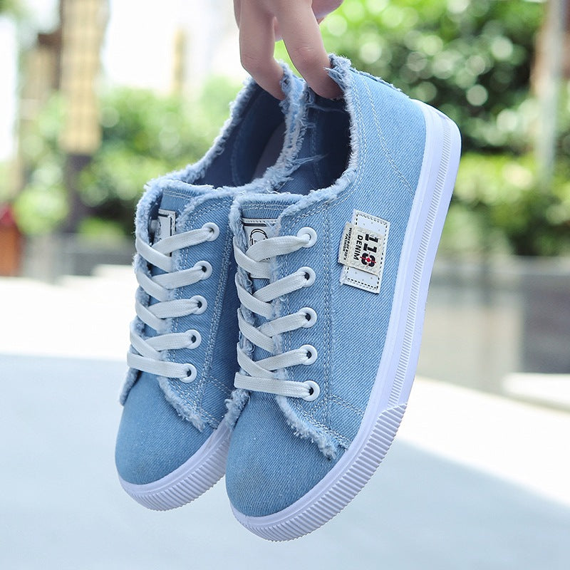 Low Top Denim Sneakers Lace-Up Canvas Sneakers for Women Spring Summer