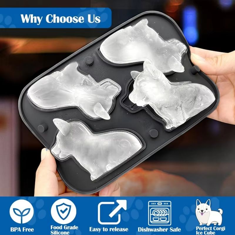 3D Corgi Silicone Ice Tray With Lid  BPAFree Ice Block Mold For Cocktails  Drinks 5