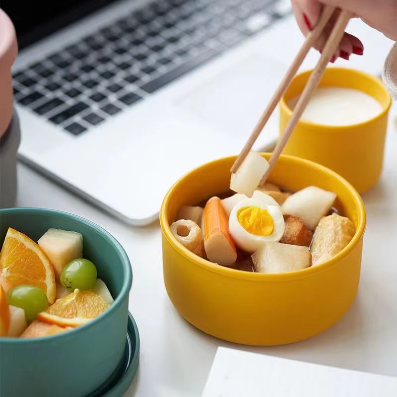 Circular Silicone Lunch Box  700ml MicrowaveSafe FreshKeeping Snack  Salad Bento Box 3