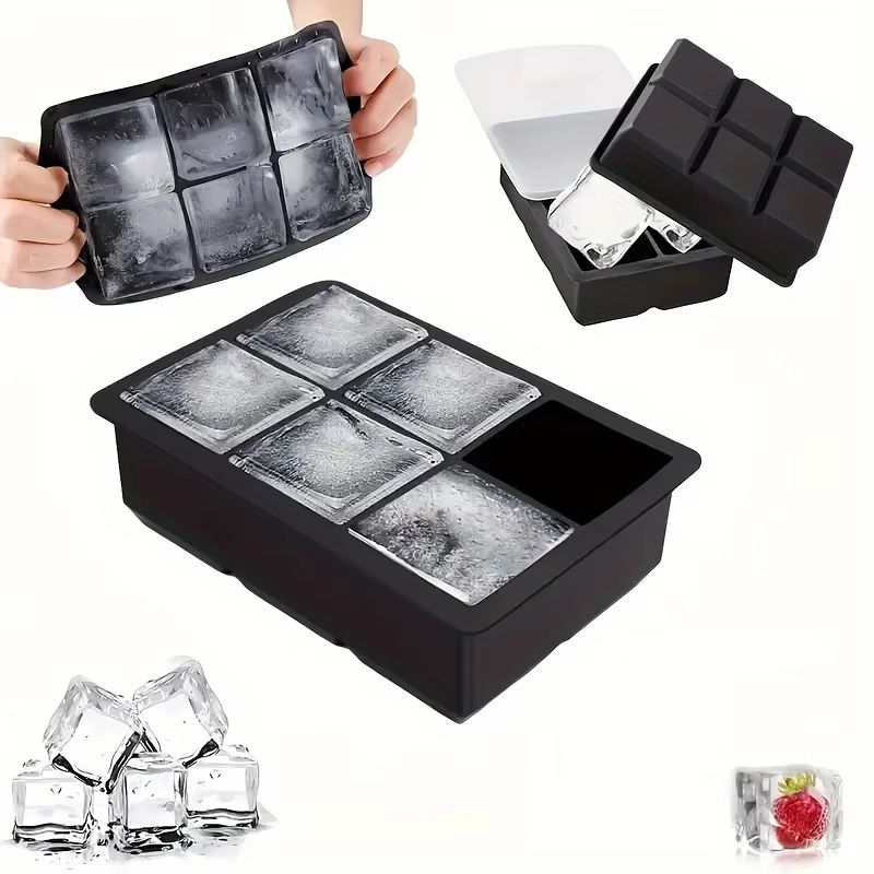 Multi-Grid Silicone Ice Tray Set with Lid – 4/6/8-Grid Flexible Ice Cube Mold for Drinks & Cocktails