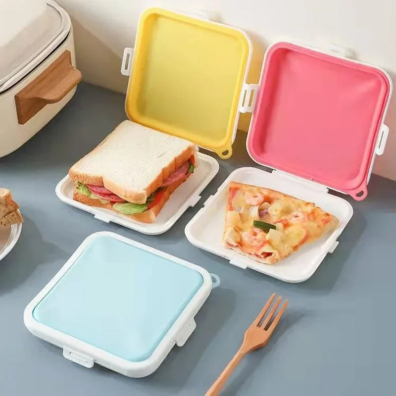 Eco-Friendly Lunch Container, Portable Silicone Sandwich Toast Bento Box, Reusable Sandwich Storage Box