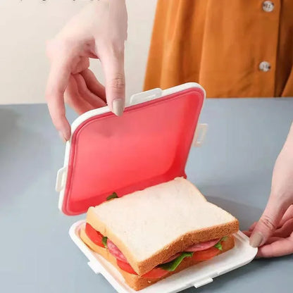 Eco-Friendly Lunch Container, Portable Silicone Sandwich Toast Bento Box, Reusable Sandwich Storage Box