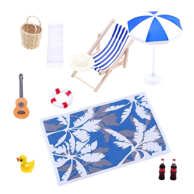Mini Beach Umbrella  Deckchair Set For Dollhouses 5