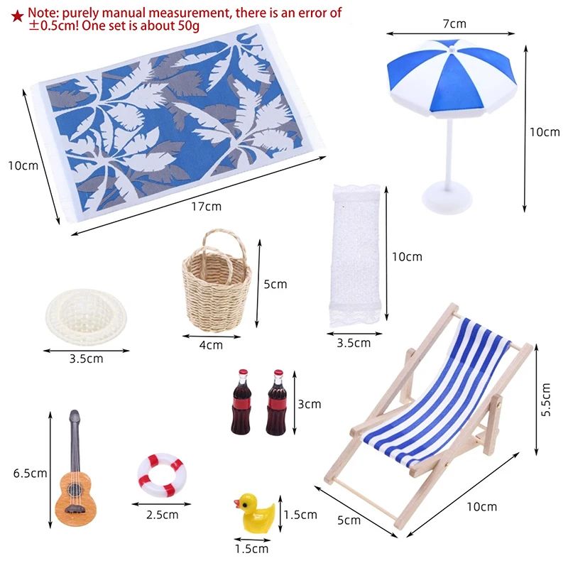 Mini Beach Umbrella  Deckchair Set For Dollhouses 6
