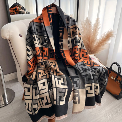 Luxury Womens Two-Sided Print Scarf, Soft Warm Pashmina Shawl, Winter Coldproof Windproof Blanket Fashion