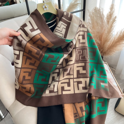 Luxury Womens Two-Sided Print Scarf, Soft Warm Pashmina Shawl, Winter Coldproof Windproof Blanket Fashion