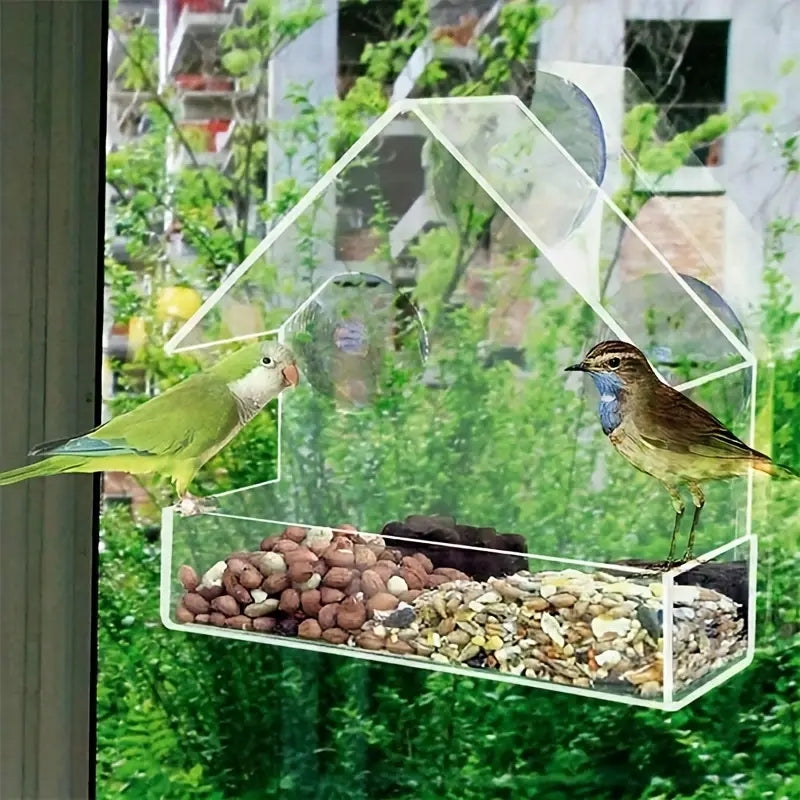 Outdoor Acrylic Bird Feeder, Hanging Window Birdhouse for Backyard Wildlife