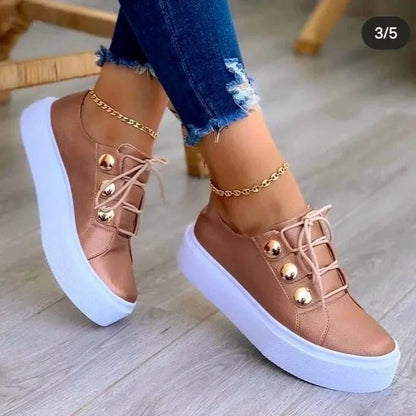 Women Shoes Summer Fashion Round Toe Platform Lace Up Flats Casual SneakersSlip On Tennis Shoes 6