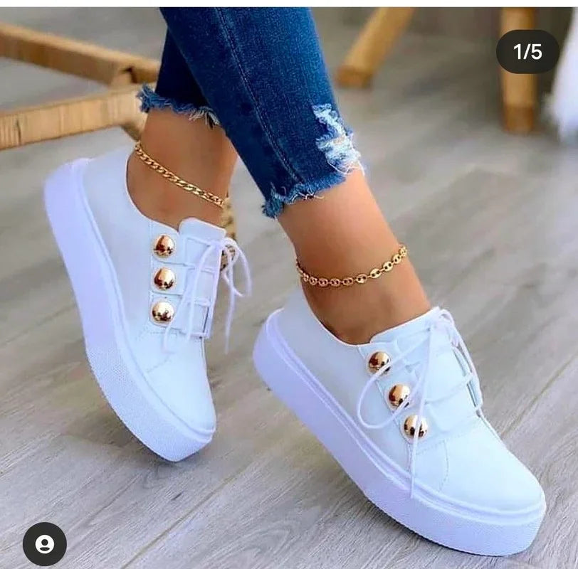 Women Shoes Summer Fashion Round Toe Platform Lace Up Flats Casual SneakersSlip On Tennis Shoes 8