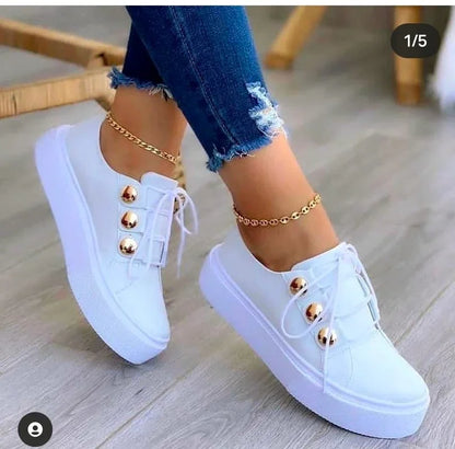 Women Shoes Summer Fashion Round Toe Platform Lace Up Flats Casual SneakersSlip On Tennis Shoes 8