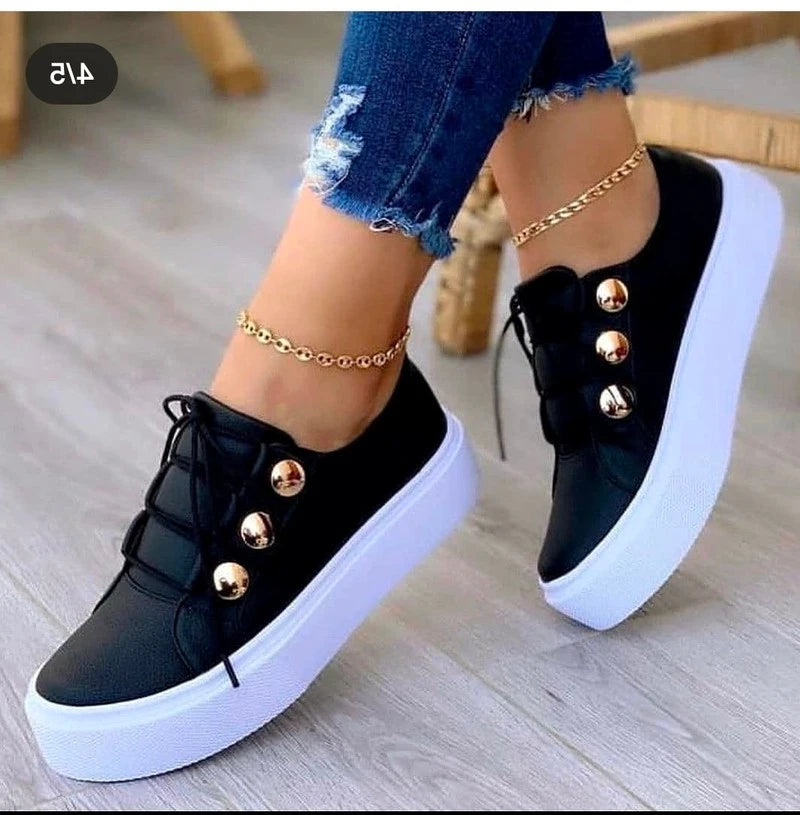 Women Shoes Summer Fashion Round Toe Platform Lace Up Flats Casual SneakersSlip On Tennis Shoes 7