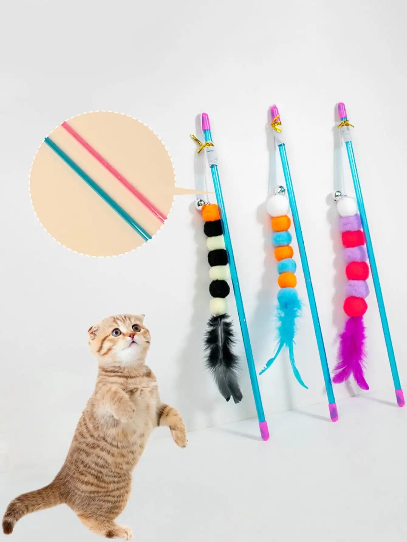 Funny Cat Stick New Elastic String With Feather Toy Imitated Furs Bug Suitable For Cats 3