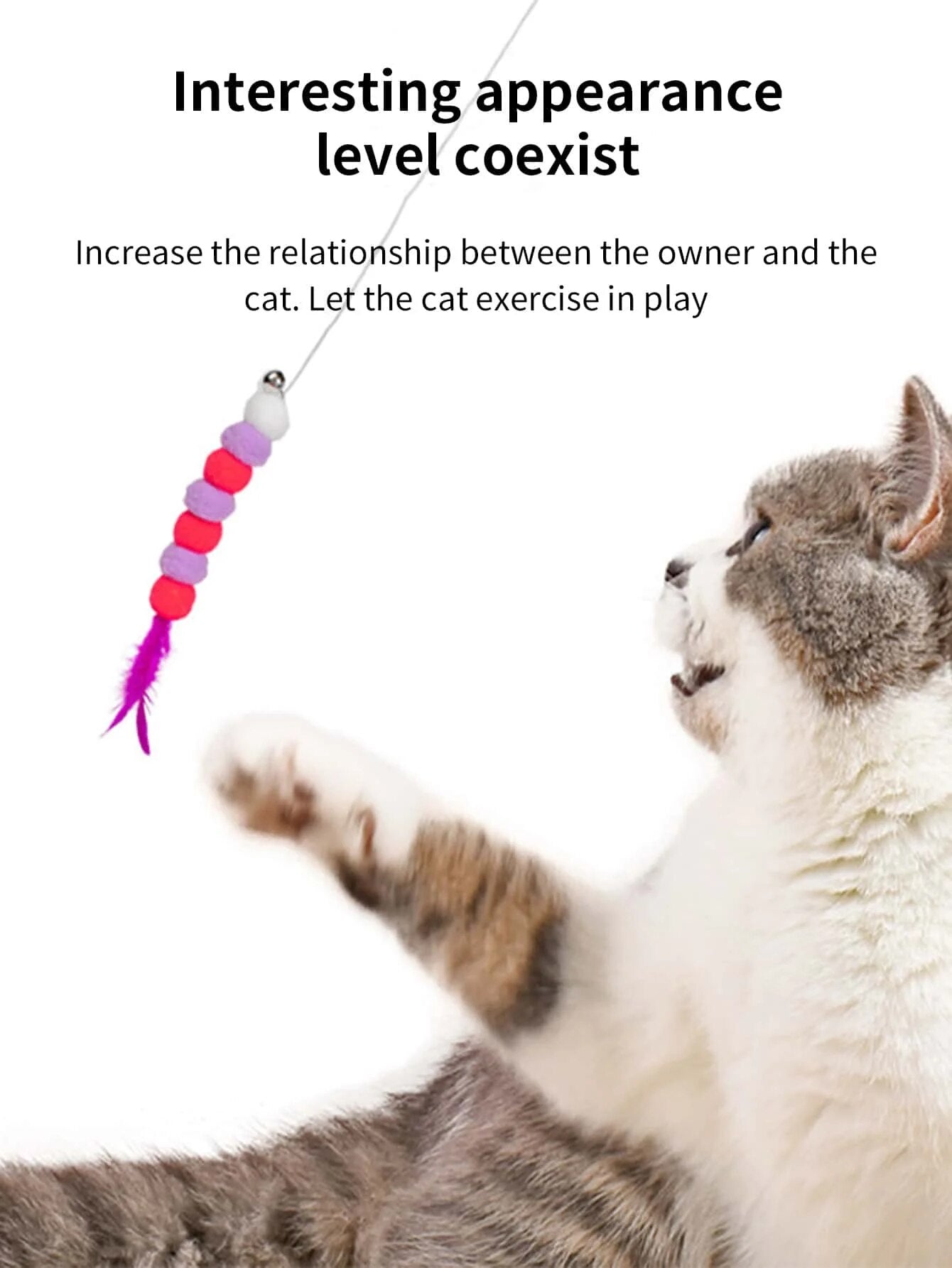 Funny Cat Stick New Elastic String With Feather Toy Imitated Furs Bug Suitable For Cats 4
