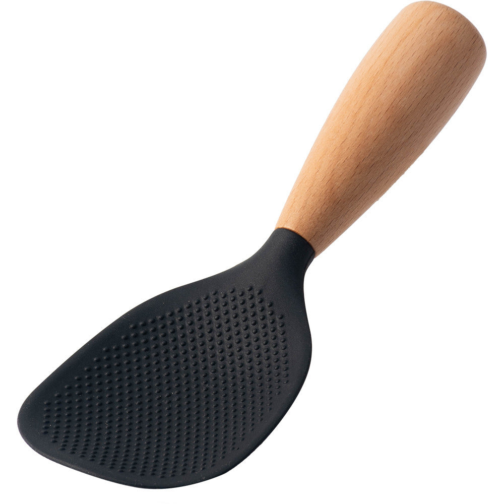 Household Rice Cooker Wooden Handle Silicone Rice Spoon Non Stick High Temperature Resistant Spoon 4