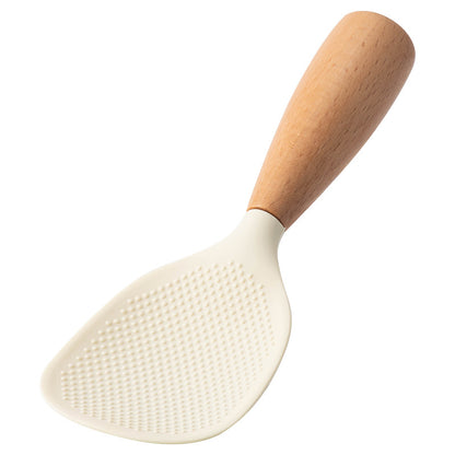 Household Rice Cooker Wooden Handle Silicone Rice Spoon Non Stick High Temperature Resistant Spoon 8