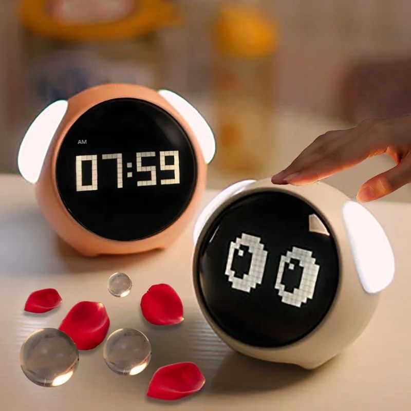 Cute Kids Digital Alarm Clock with Light and Emoji Display