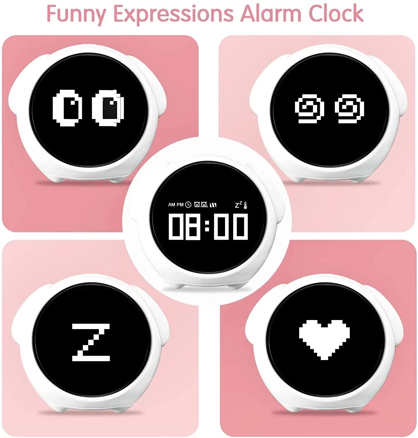 Cute Kids Digital Alarm Clock With Light And Emoji Display 3