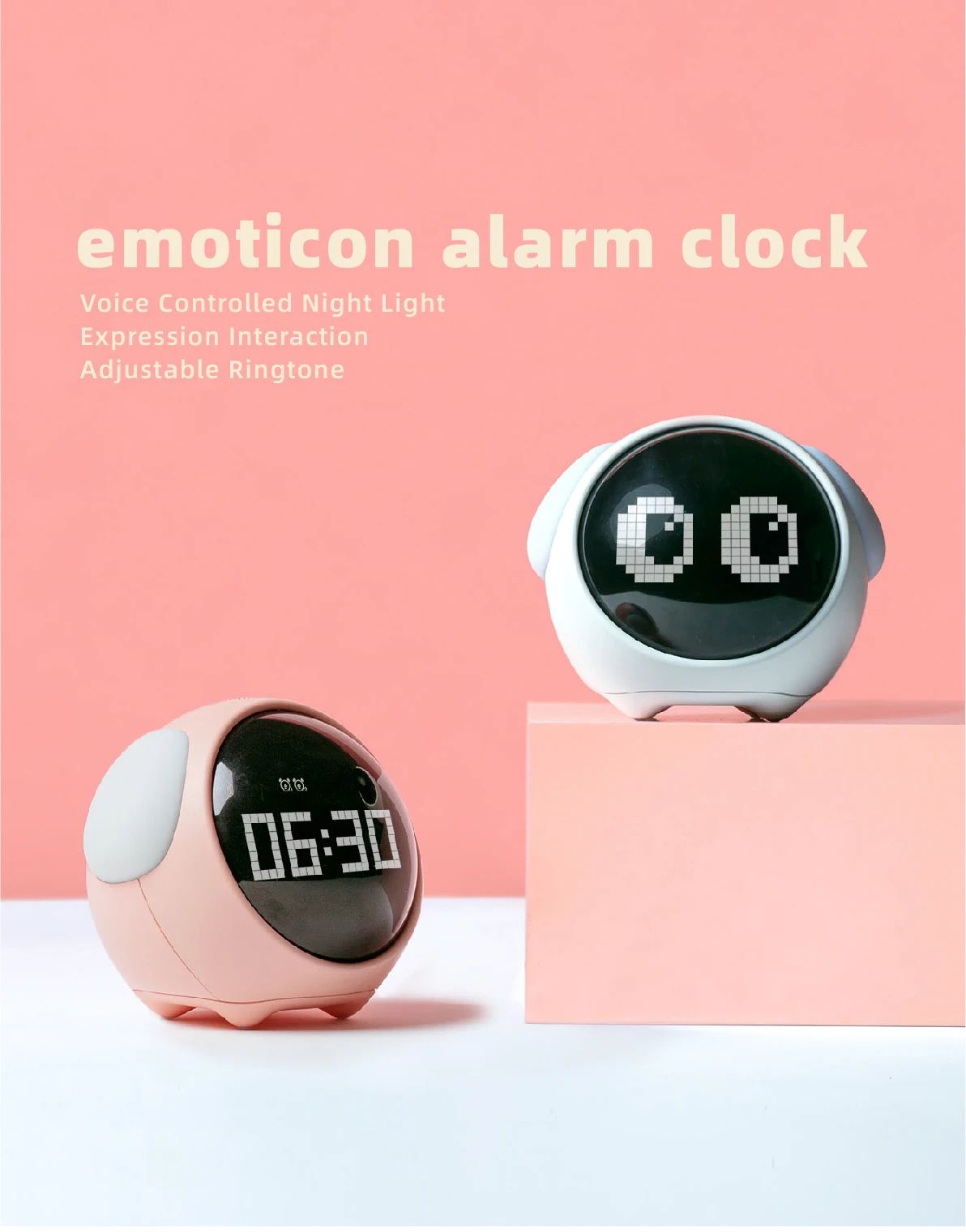 Cute Kids Digital Alarm Clock With Light And Emoji Display 8